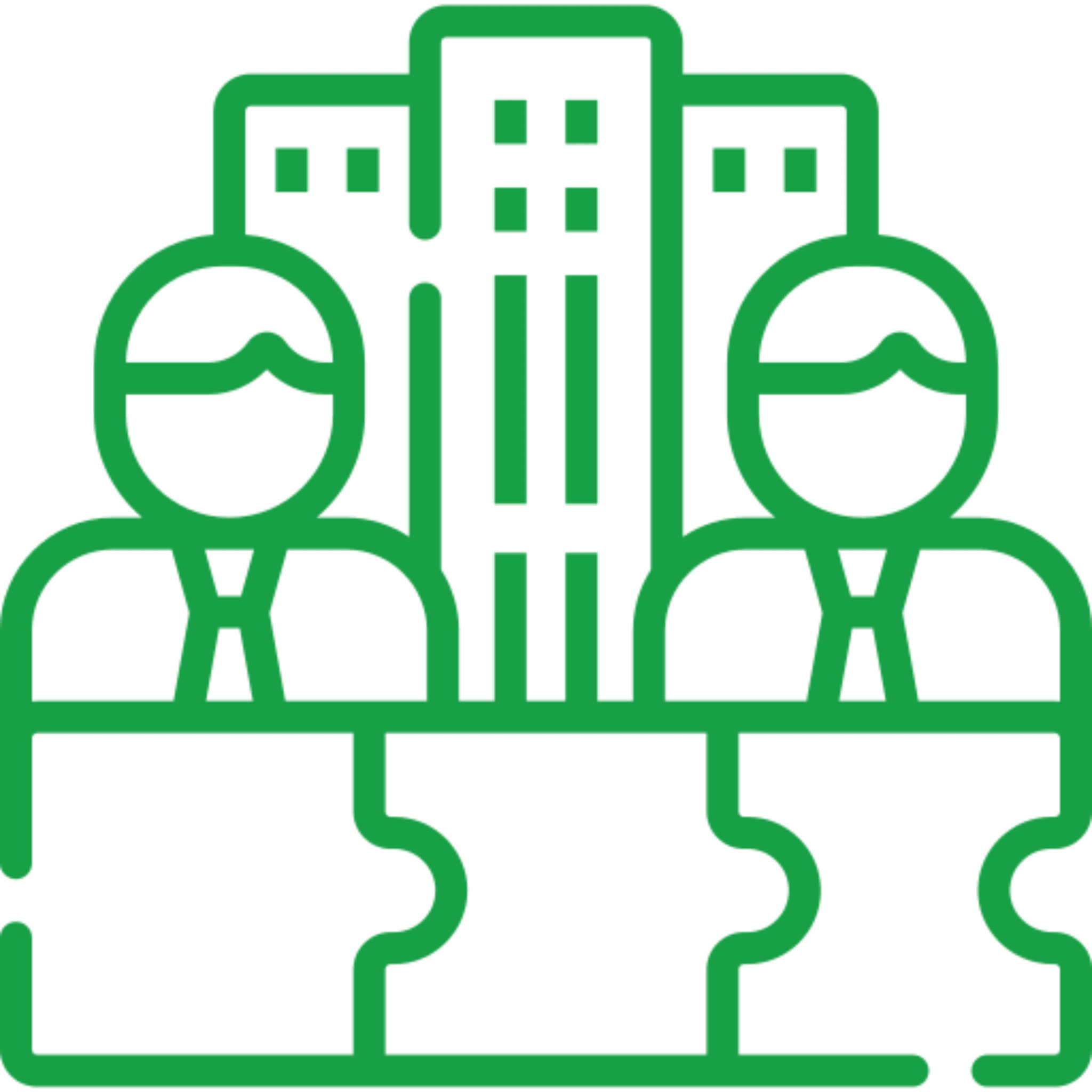 Two people with puzzle pieces, green outline.